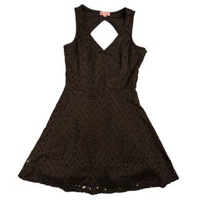 Candies Black Eyelet Cutout V Neck Fit Flare Dress Women's Size 7